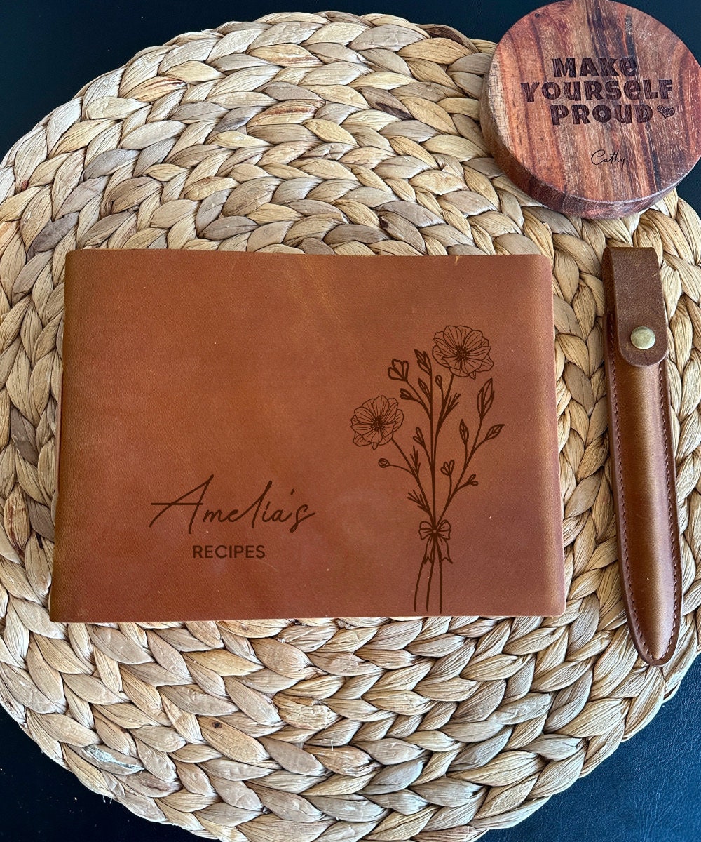 Custom engraved cookbook notebook, Christmas kitchen gift