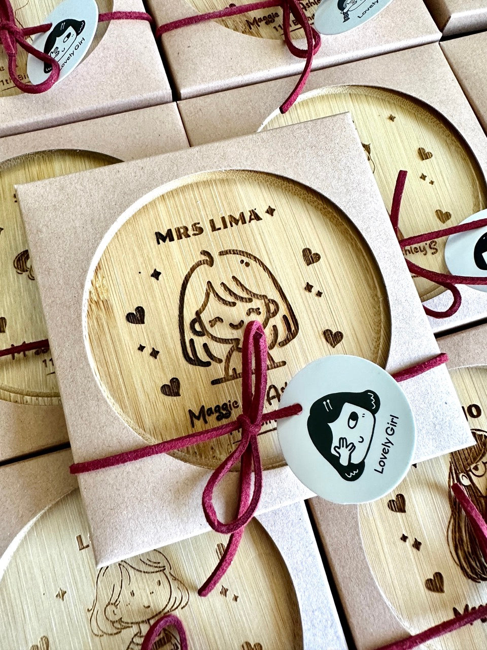 Kids party return gifts with engraved cartoon faces