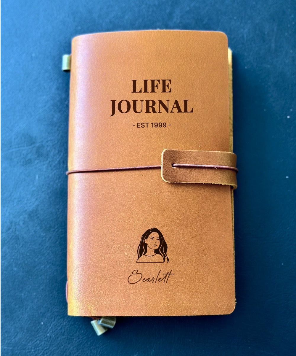 Handcrafted Custom Leather Journal with Personalised Portrait