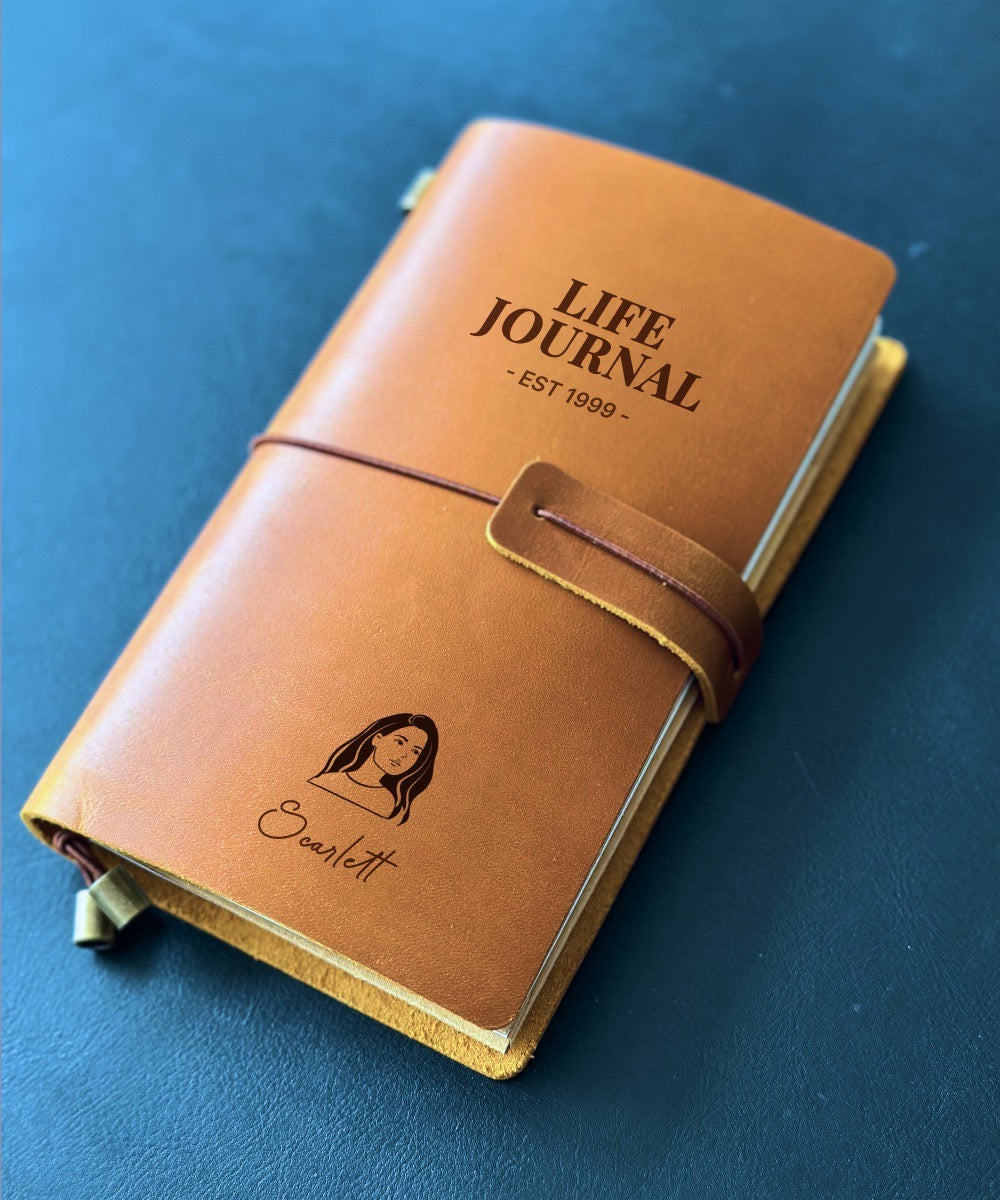 Handcrafted Custom Leather Journal with Personalised Portrait