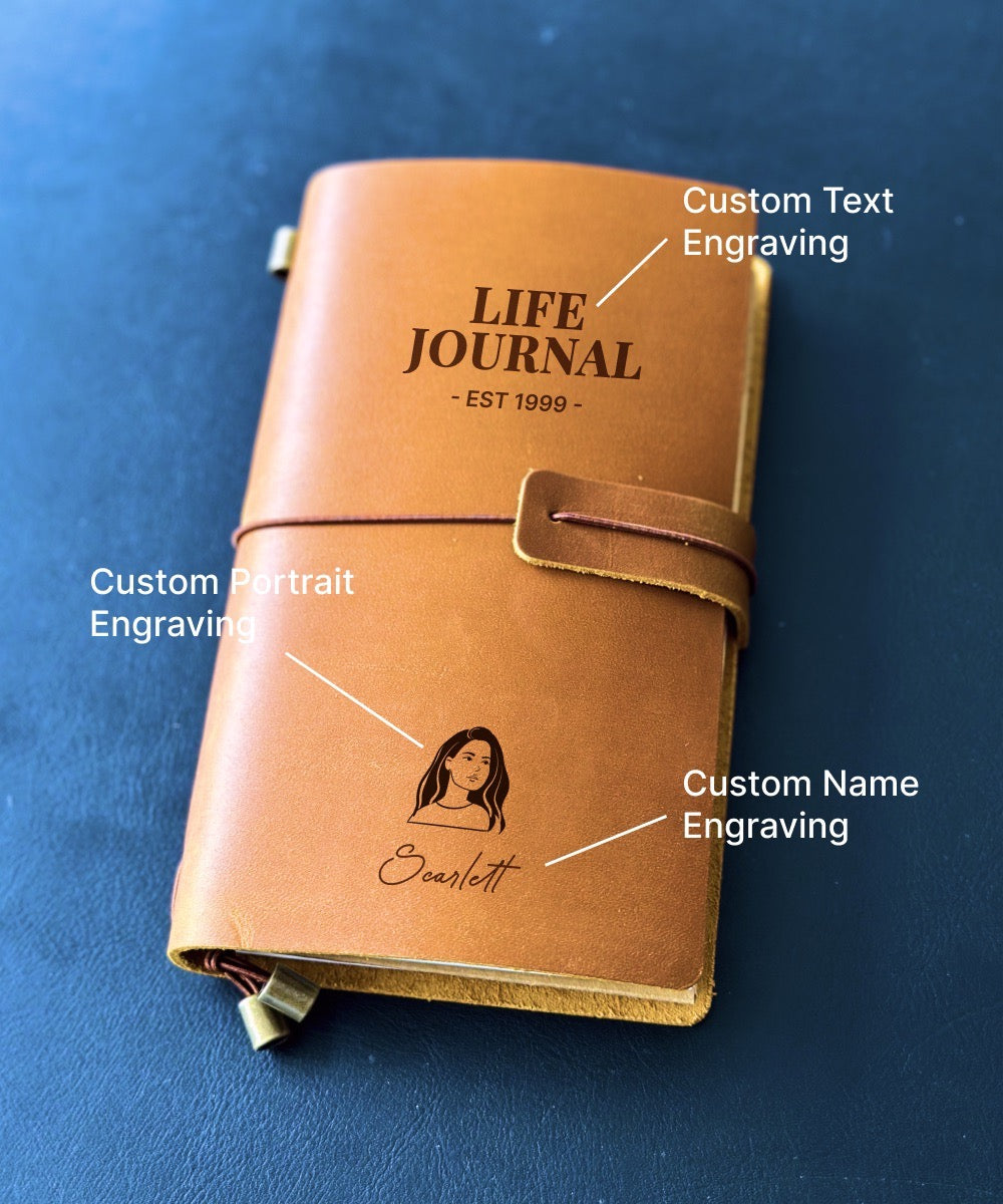 Handcrafted Custom Leather Journal with Personalised Portrait