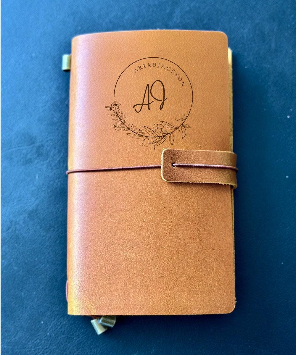 Romantic handmade leather notebook, perfect for couples
