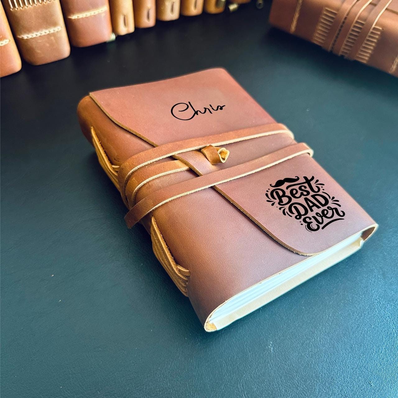 Crazy horse leather notebook with Best Grandpa Ever stamp