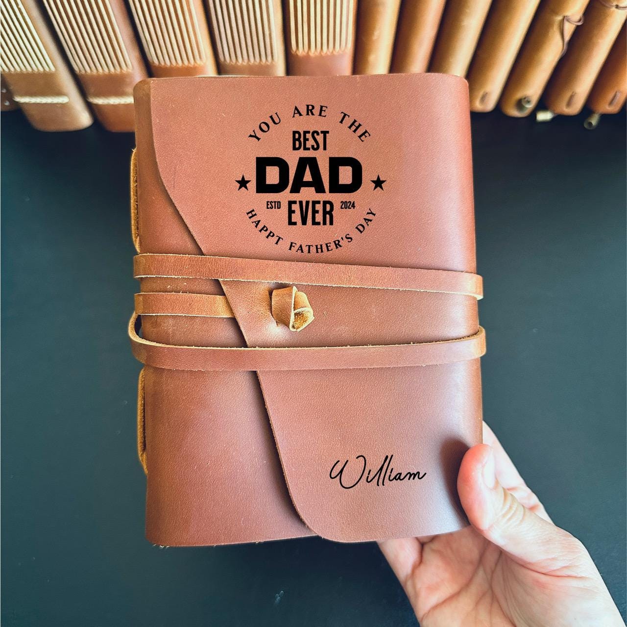 Personalised leather journal engraved with Best Dad Ever design