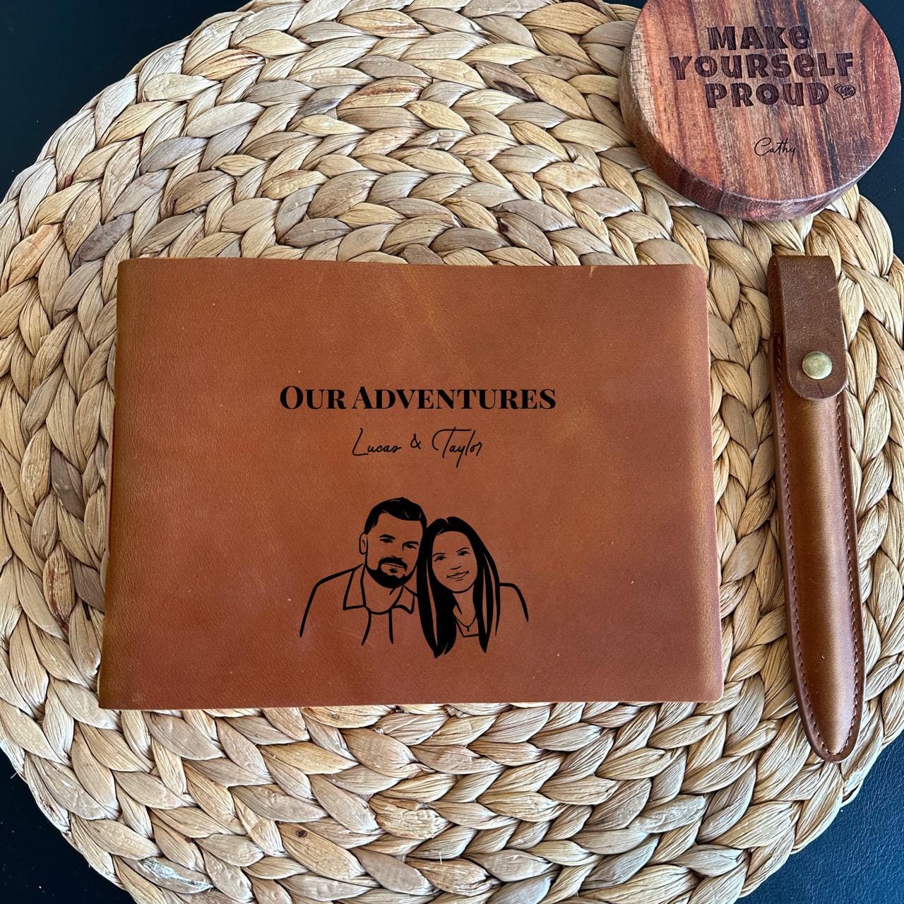 Our Adventures custom leather notebook, anniversary & Christmas gift