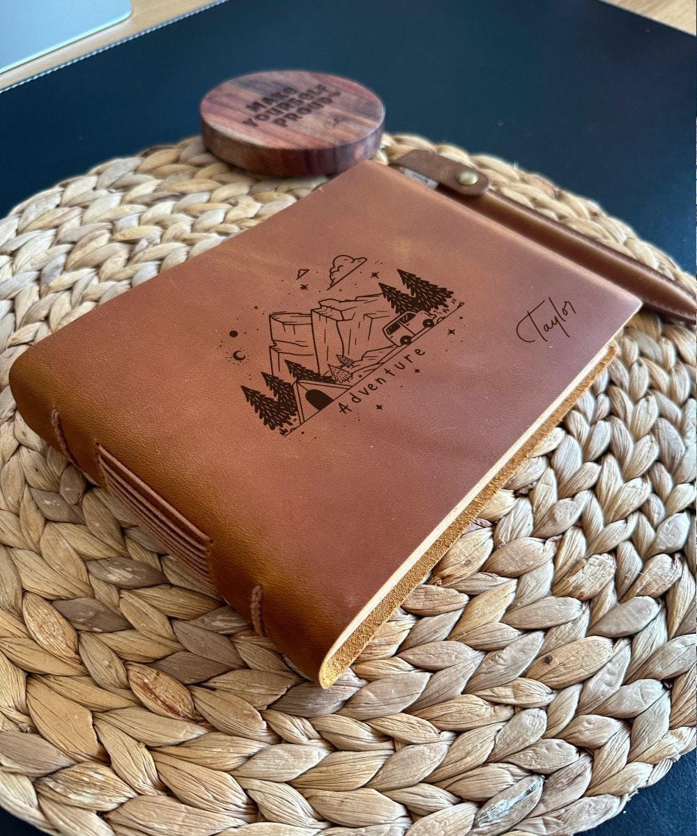 Thoughtful Christmas gift for your friends, wife, family: a personalised notebook for her him creative and travel adventures.