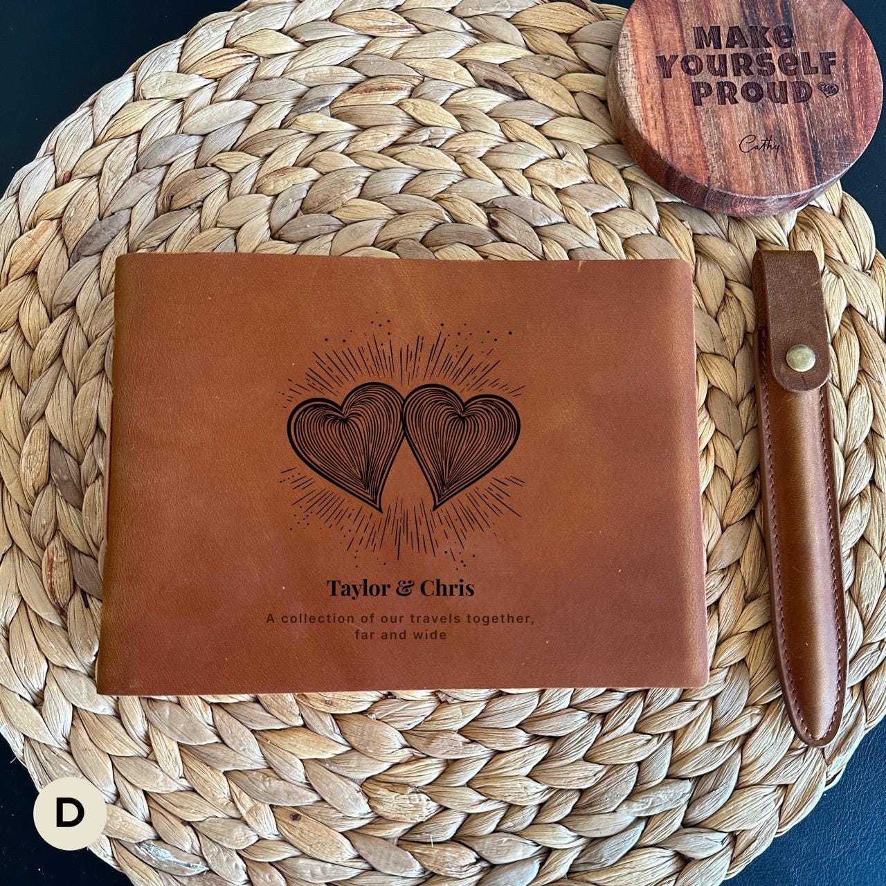 Romantic leather travel journal for couples and anniversaries