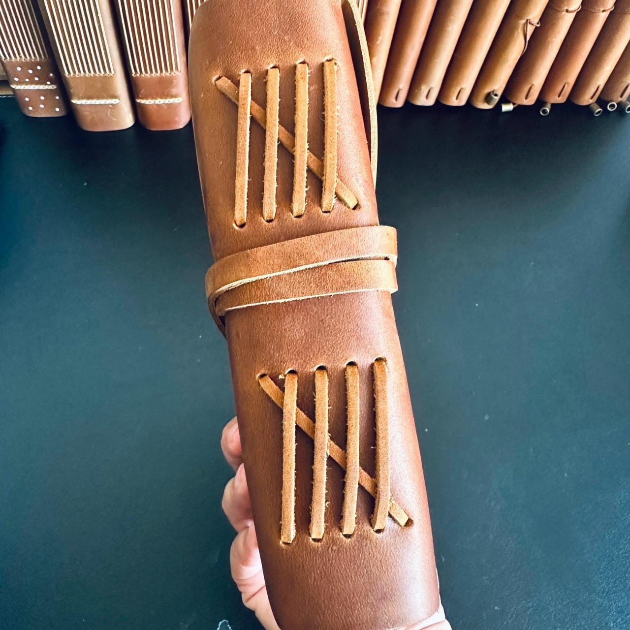 Wedding guest book journal in brown vertical leather