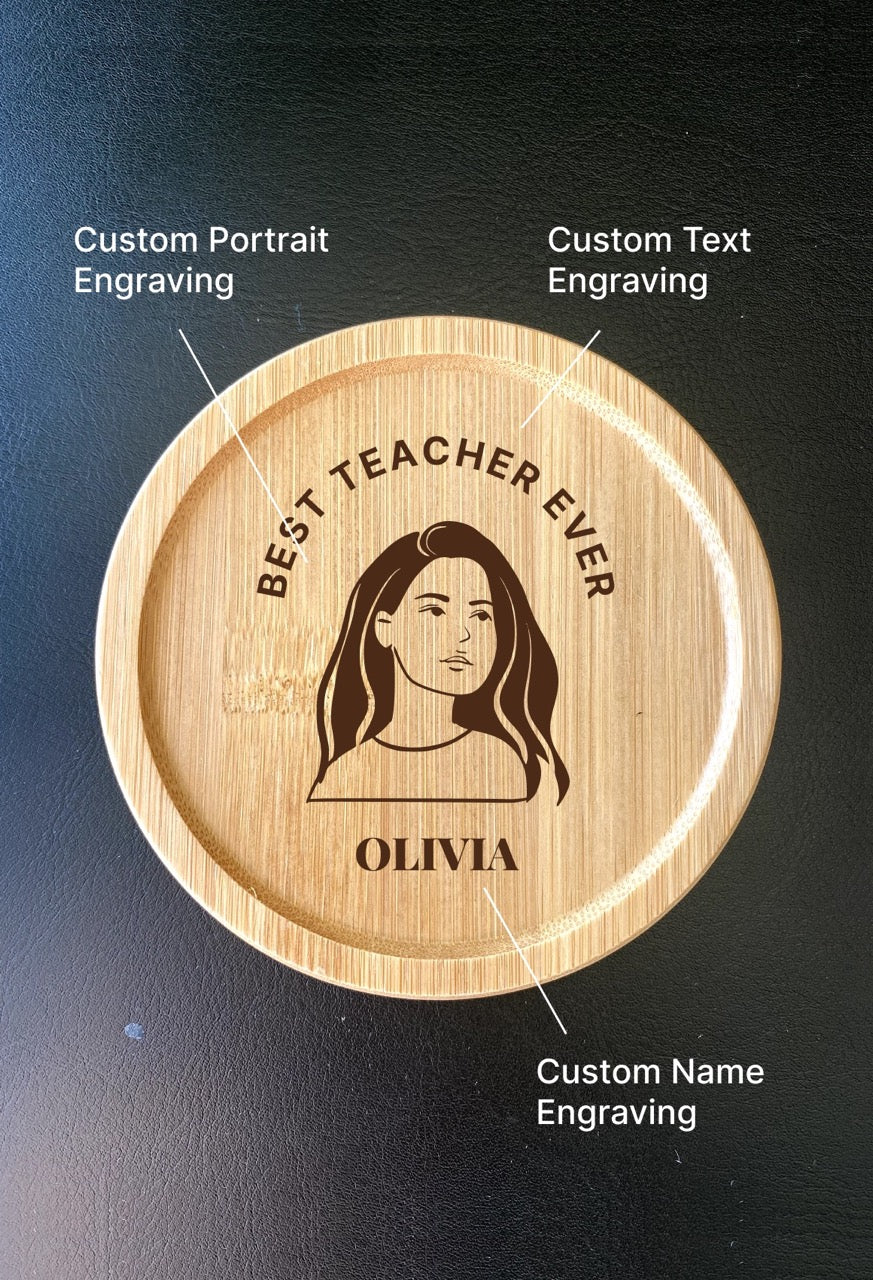 Custom Portrait Coffee Cup Coaster for Teachers - Personalised Message Engraved