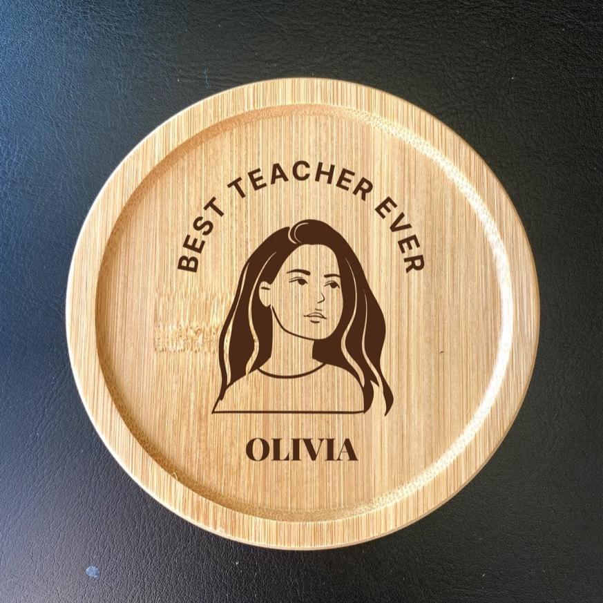 Custom Portrait Coffee Cup Coaster for Teachers - Personalised Message Engraved