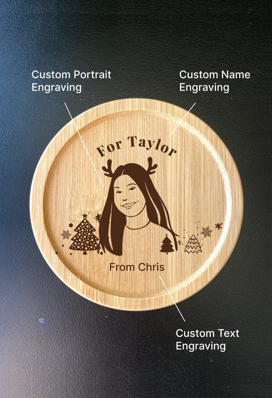 "Winter Portraits" Custom Engraved Wooden Coasters - Personalised Christmas Gifts