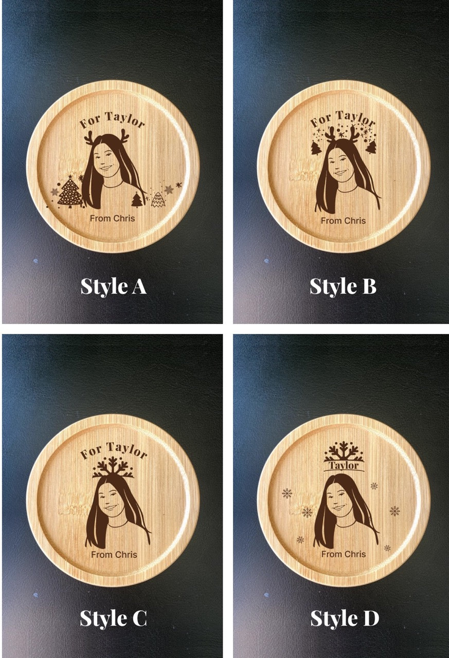 "Winter Portraits" Custom Engraved Wooden Coasters - Personalised Christmas Gifts