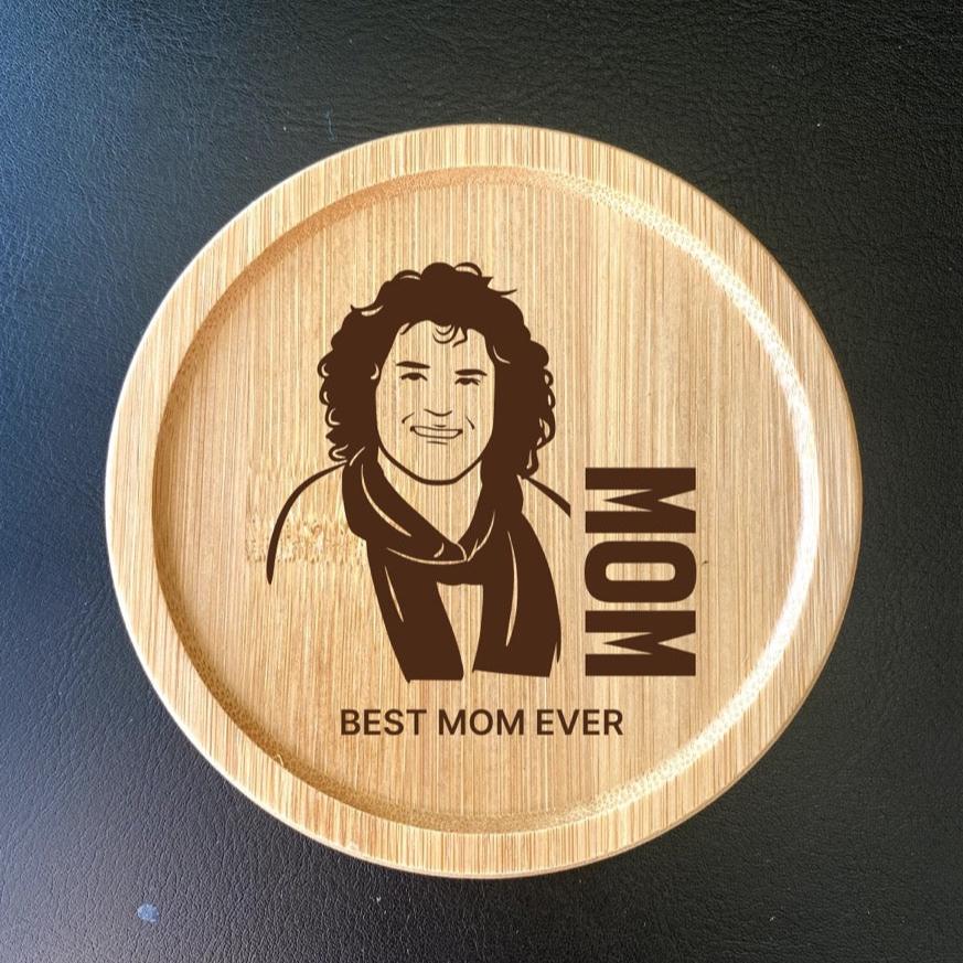 Custom coaster with floral design and mom's portrait for mom’s birthday or Mother's Day
