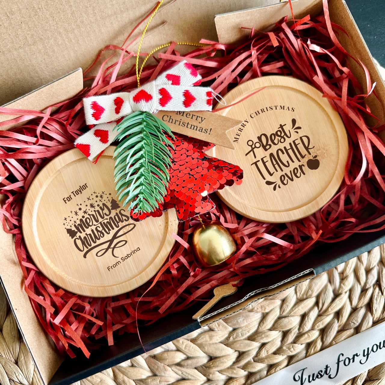 Handcrafted Christmas Wooden Coasters Gift Set