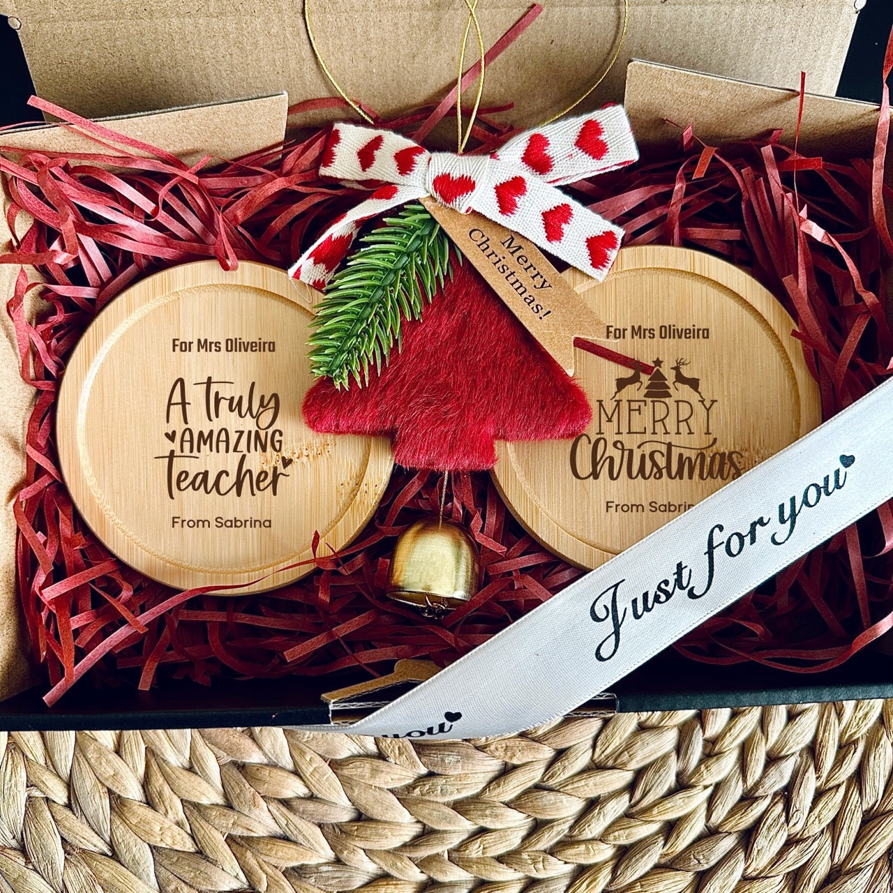 Handcrafted Christmas Wooden Coasters Gift Set