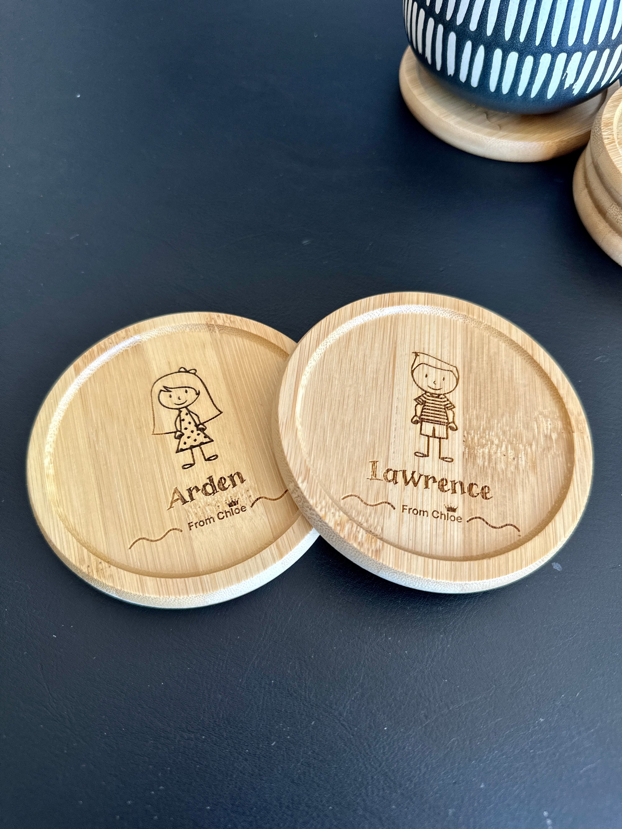 Custom engraved cartoon coaster set for children’s parties