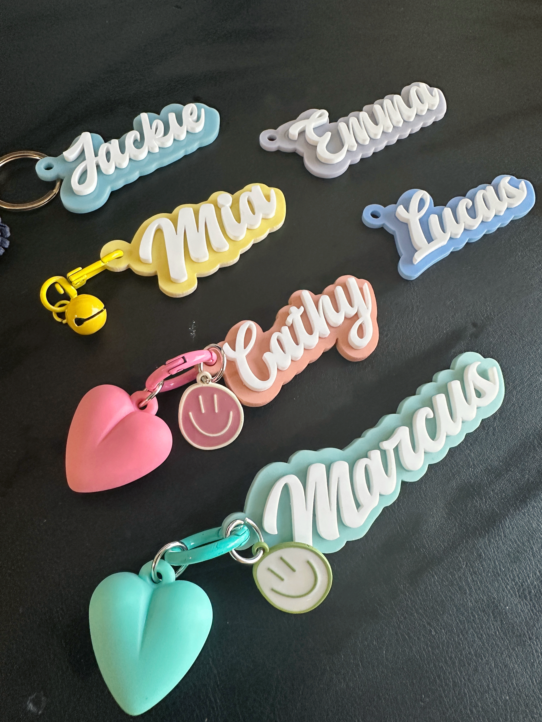 Personalised name keychains with colorful charms for kids