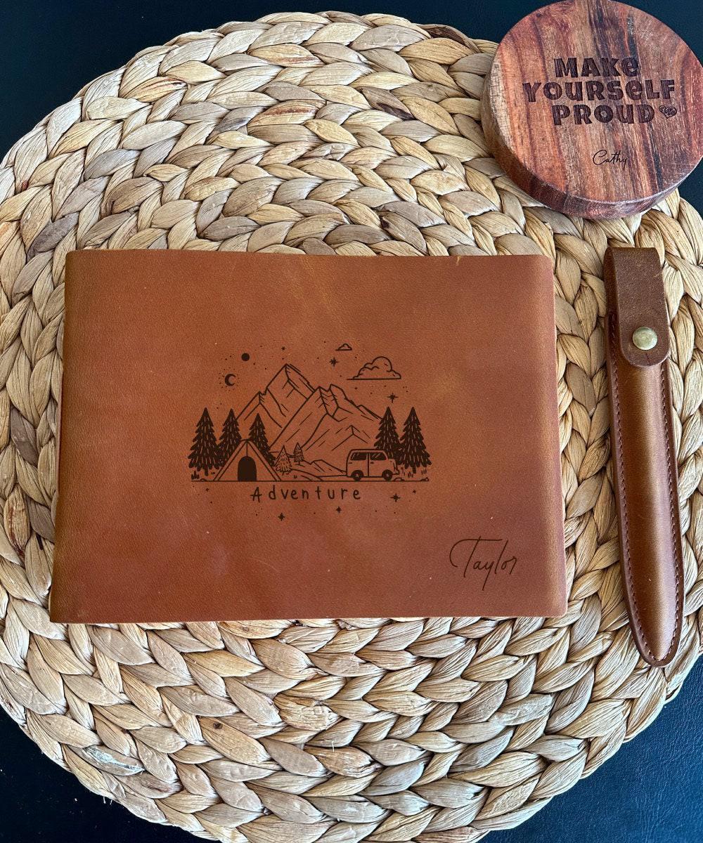 Handmade Leather Notebook Cover with Custom Engraving