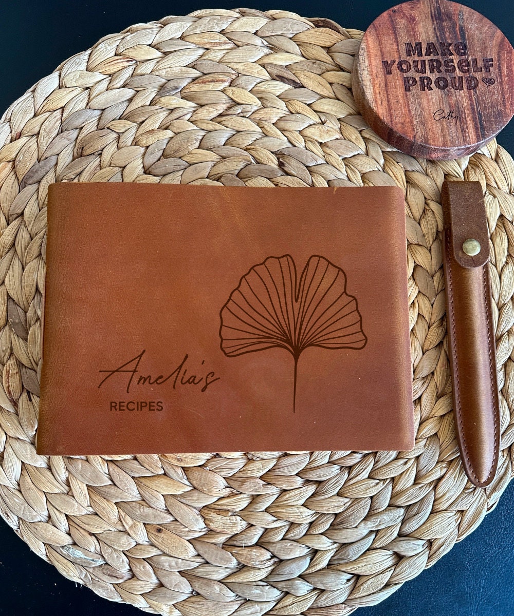Brown crazy horse leather recipe journal with name engraving