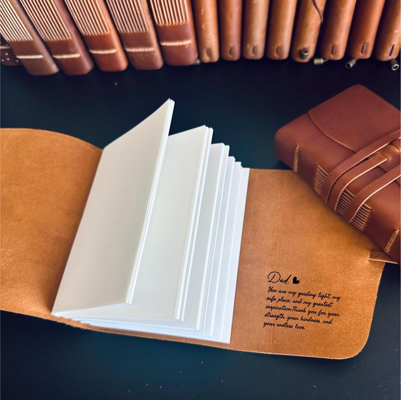 Handmade brown leather journal with Grandpa or Dad design