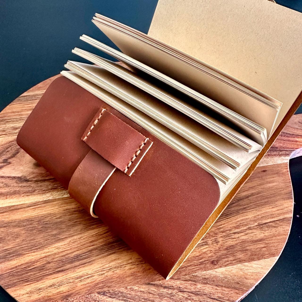 Personalised Leather Journal with Strap, Custom Engraved Notebook with Name & Floral Design, Handmade Gift Australia