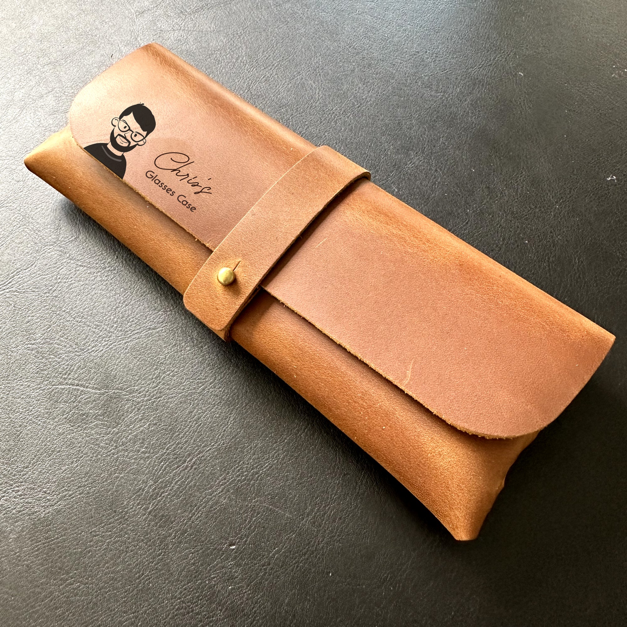 Personalised Leather Eyeglass Case with Your Name and Portrait