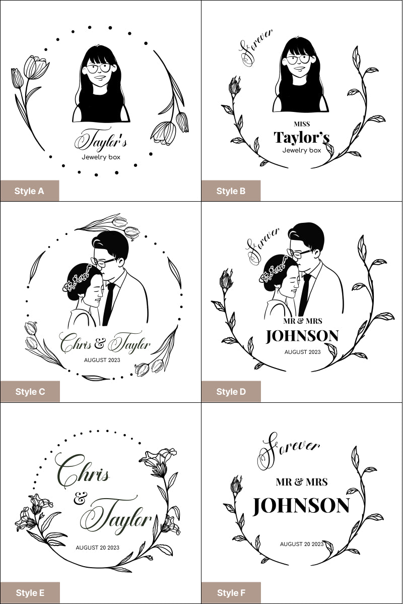 Personalised Wooden Jewellery Box with Custom Portrait Engraving