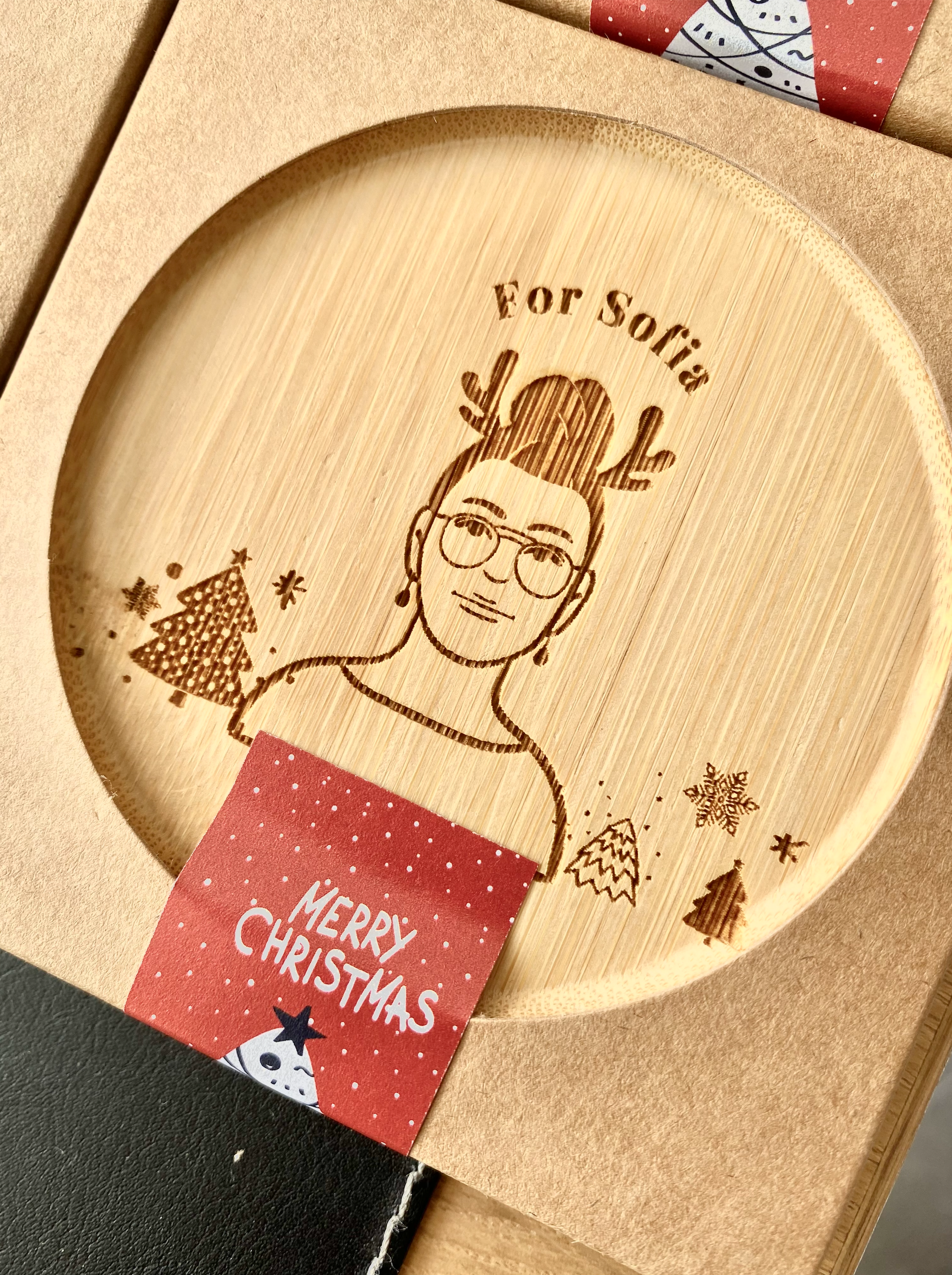 "Winter Portraits" Custom Engraved Wooden Coasters - Personalised Christmas Gifts