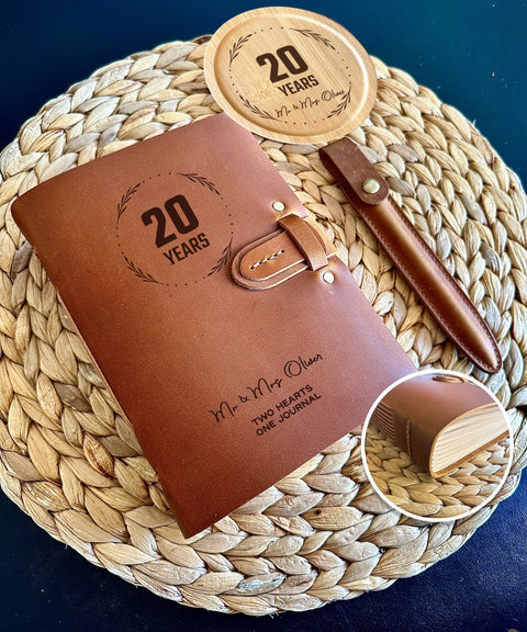 "Timeless Memoirs: Anniversary Edition" Leather Notebook - A Celebration of Love