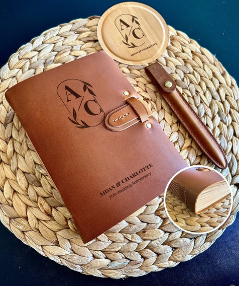 Unique Personalised Couple's Leather Notebook for Weddings and Anniversaries