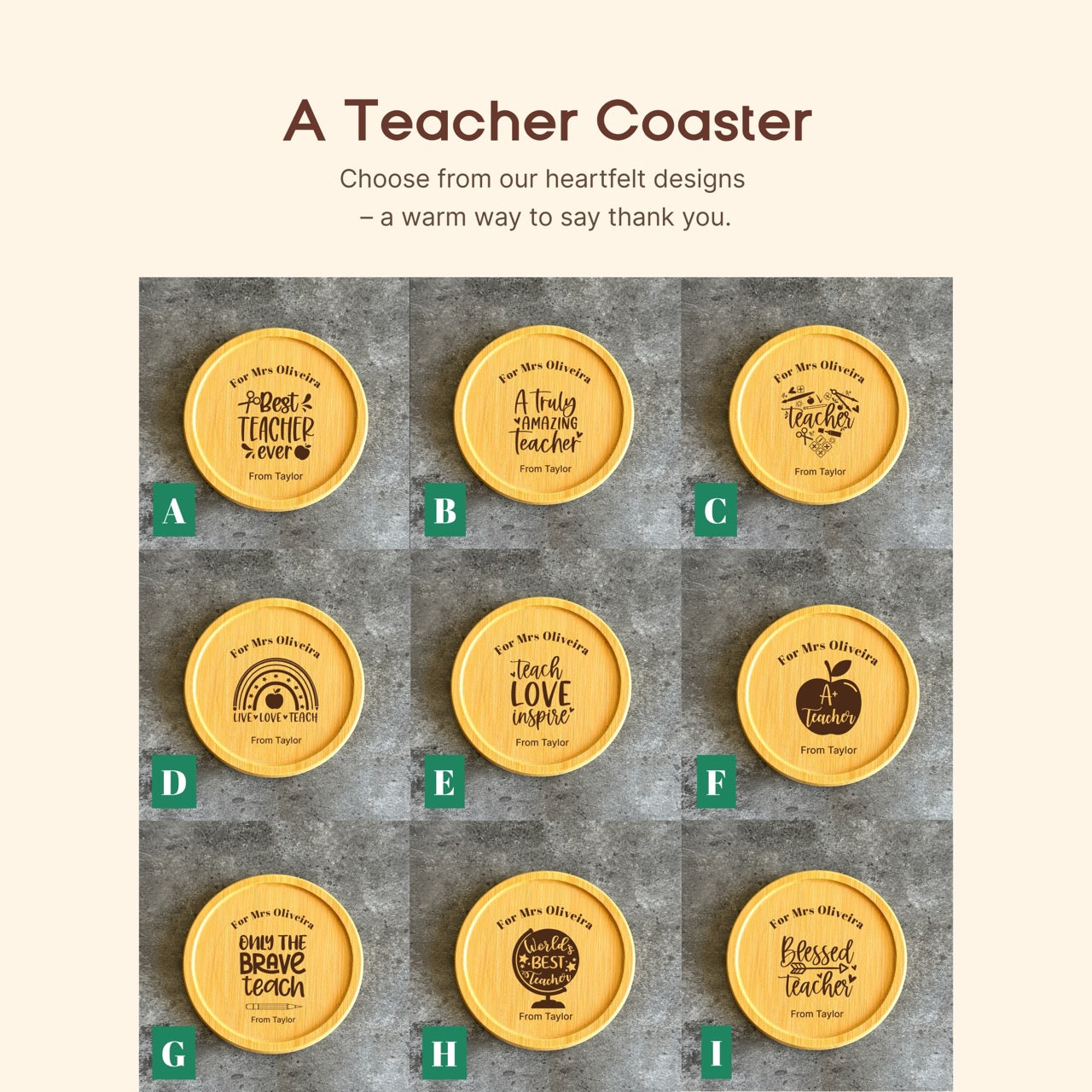 Festive Christmas ornament and coaster set for teacher