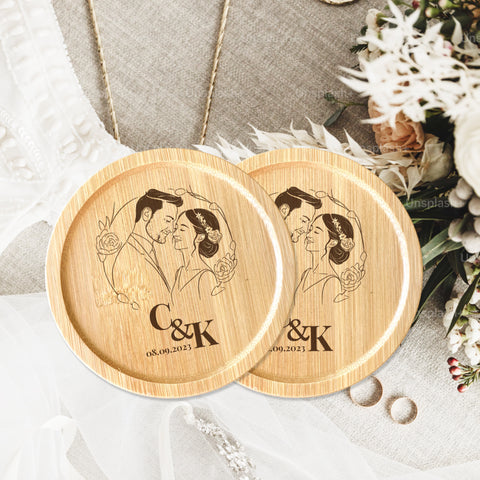 Personalised Wedding Wooden Coaster for Couples