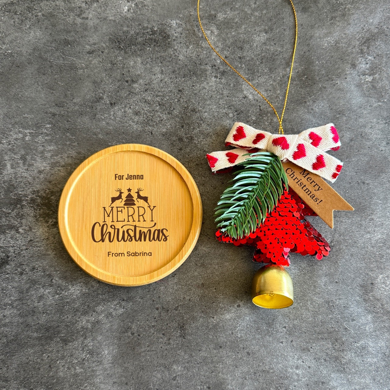 Custom engraved Christmas gift with  festive ornament