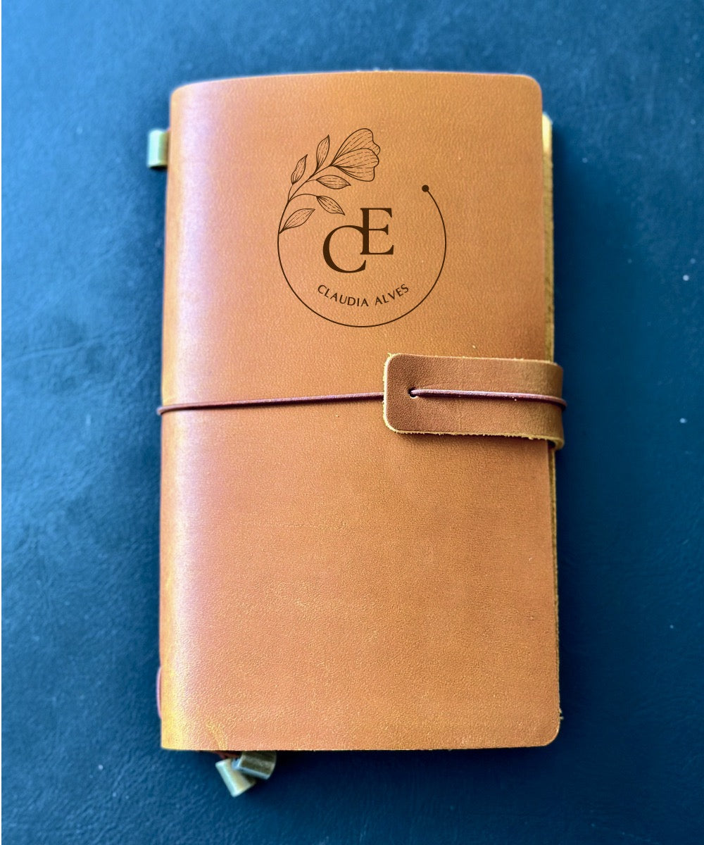 Personalised anniversary message inside leather journal