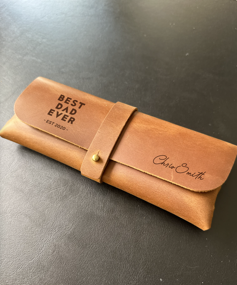 Customised leather glasses case for dad