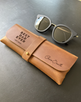 Customised brown leather glasses case for dad