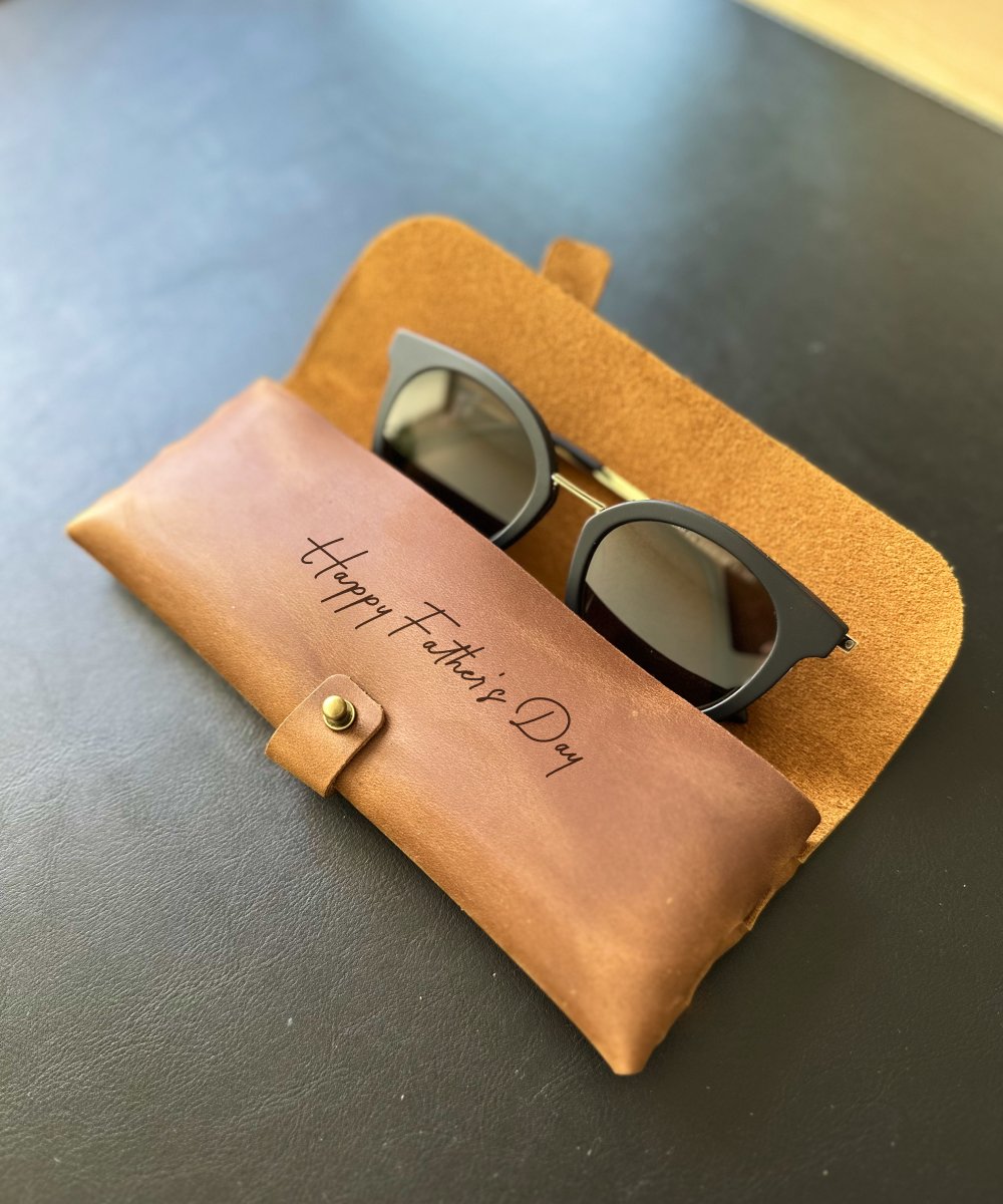 Handcrafted brown leather glasses pouch