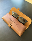 Handcrafted brown leather glasses pouch