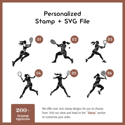 Female tennis player SVG stamp for engraving