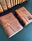 Vertical leather notebook personalised with name engraving for travel