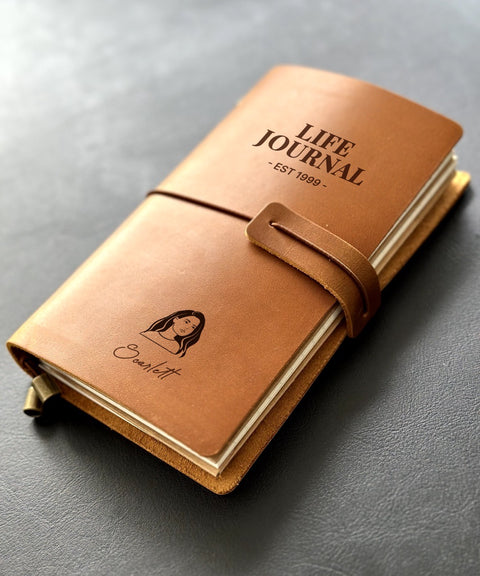 Handcrafted Custom Leather Journal with Personalised Portrait