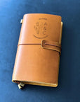 Handmade refillable crazy horse leather notebook with engraved names and date
