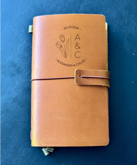 Custom anniversary couple’s journal with strap closure