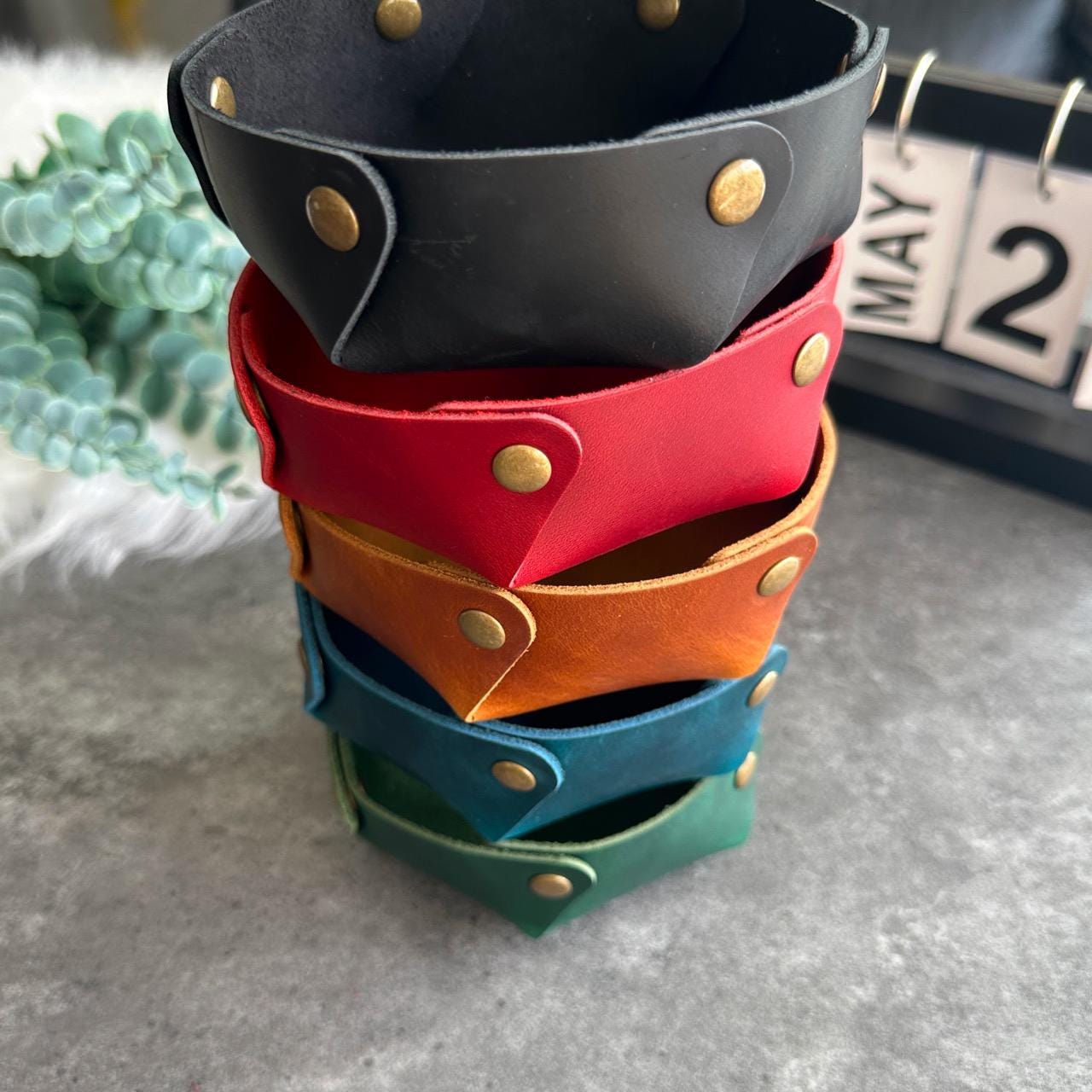 Multi-colour leather tray with Best Dad Ever and Super Dad designs