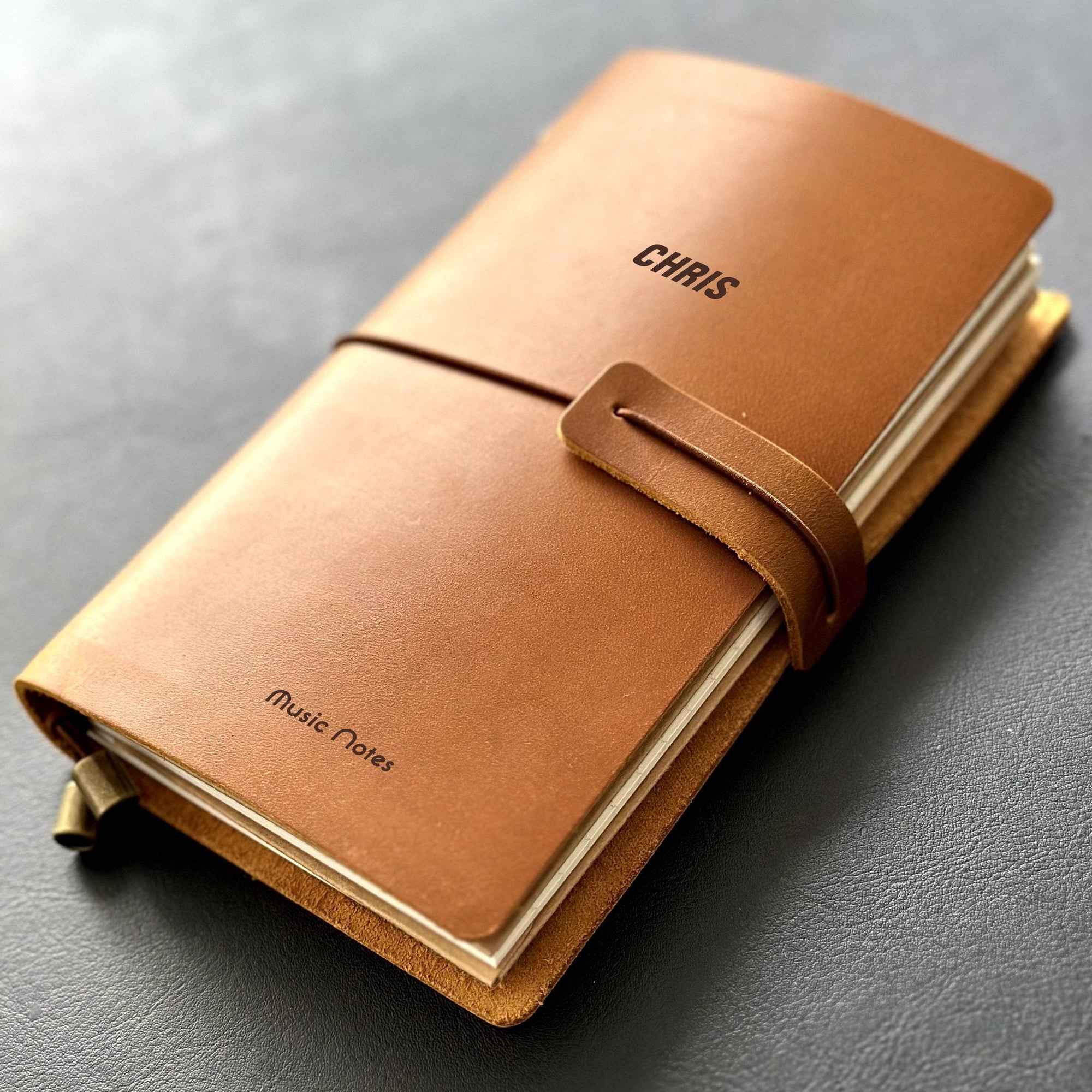 Personalised crazy horse leather notebook for musicians and teachers