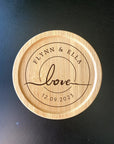 Custom couple coasters with engraved names and floral design for anniversary