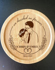 Custom floral couple portrait on wooden coaster set for wedding gift