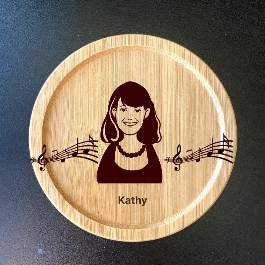 Custom coffee coaster with musical notes, perfect gift for music lovers