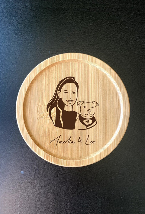 Custom Pet & Owner Portrait Wooden Coaster