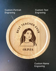 Custom Portrait Coffee Cup Coaster for Teachers - Personalised Message Engraved